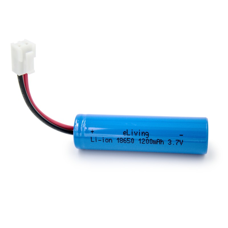 18650 3,7V li-ion batterij met kabel en connector. 1200mAh.