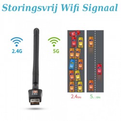 5Ghz (en 2.4Ghz) Wifi USB adapter. Voor Windows, MacOS, Linux. 600Mbps. Met antenne